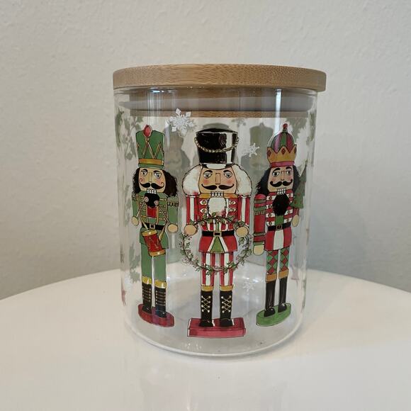 Nutcracker Themed Glass Canister Jar Vintage CHRISTMAS Storage Set of 2 New - Picture 6 of 16